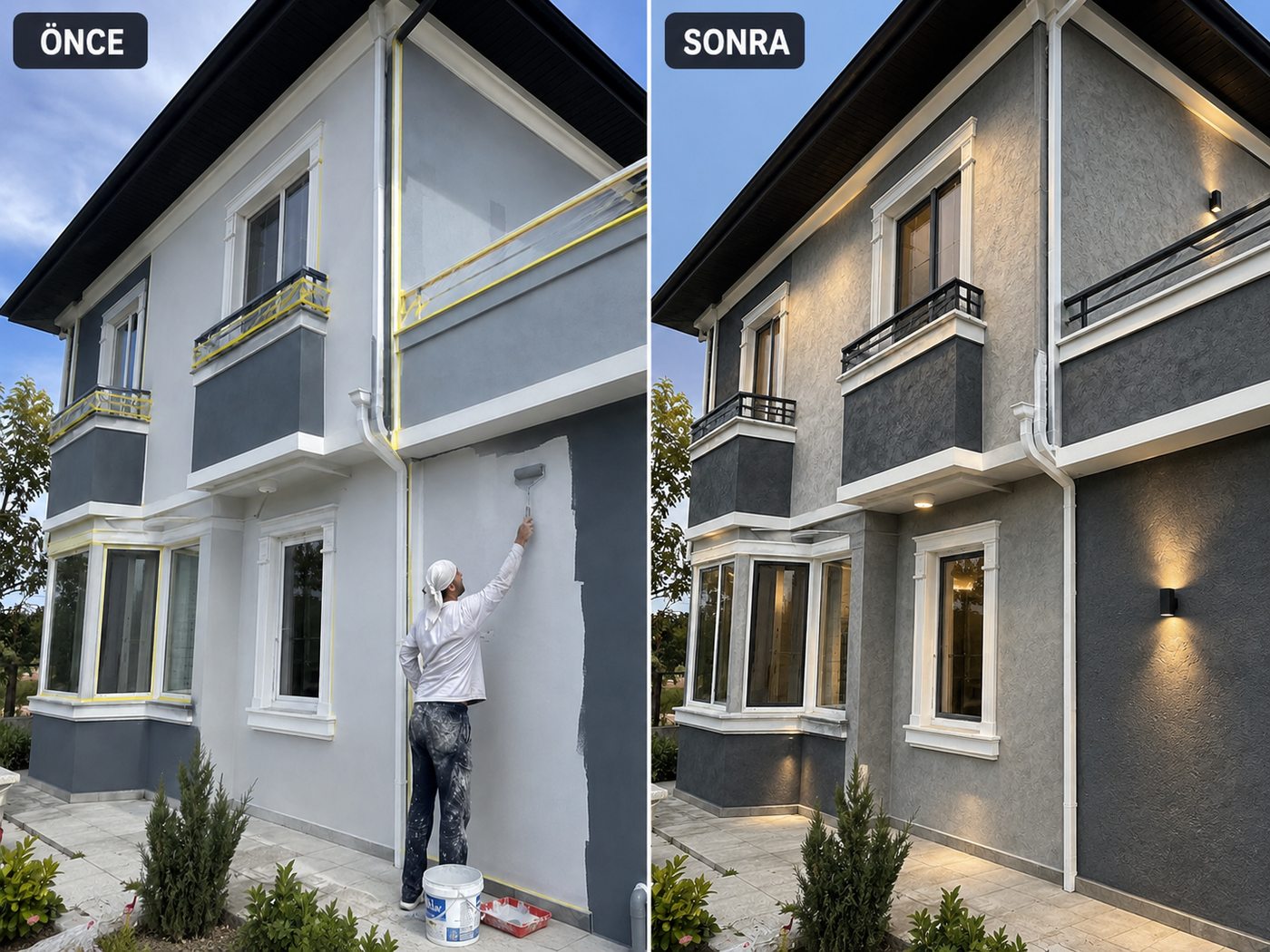 Teleferik dış cephe boya öncesi ve sonrası
