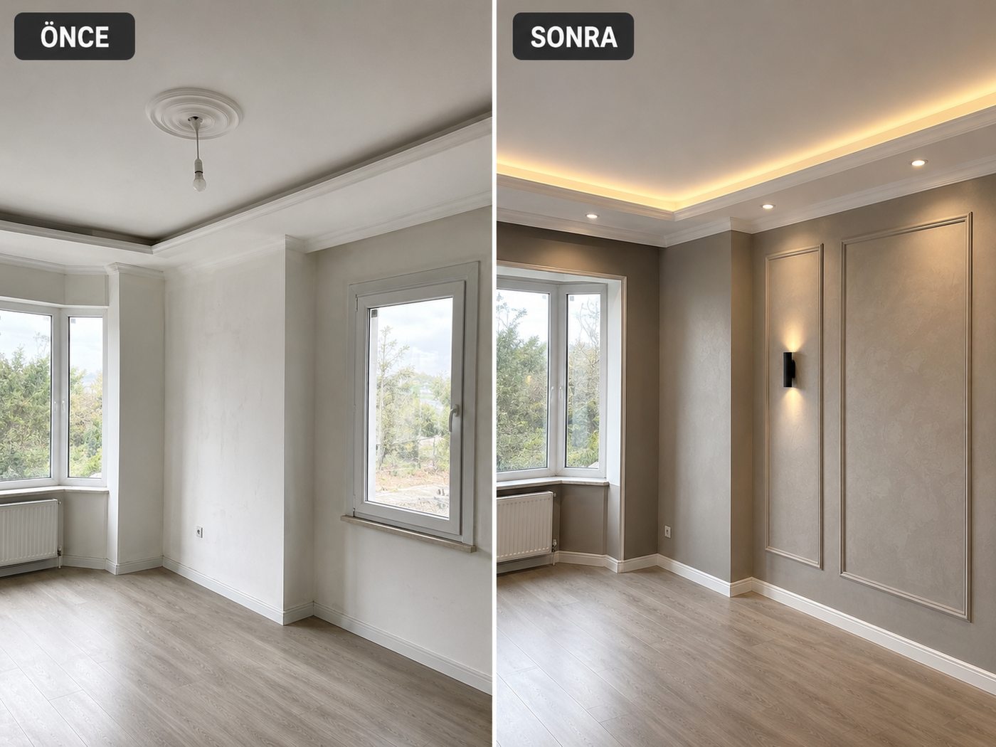 Teleferik iç cephe boya öncesi ve sonrası